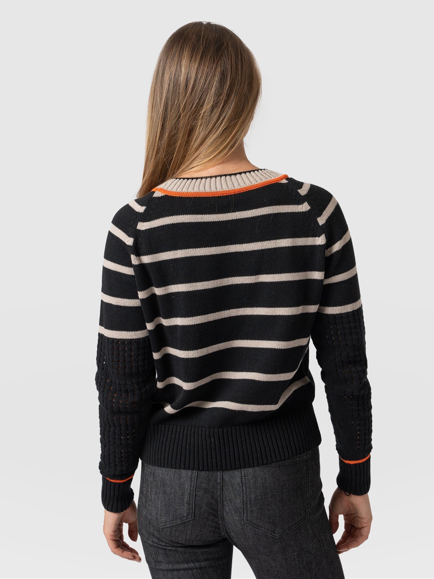 Merino Mix Cambridge Jumper Black/Beige/Orange - Women's Jumper | Saint + Sofia® EU